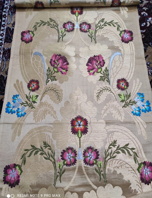 Cream Pure Handloom Tibetan Brocade Fabric