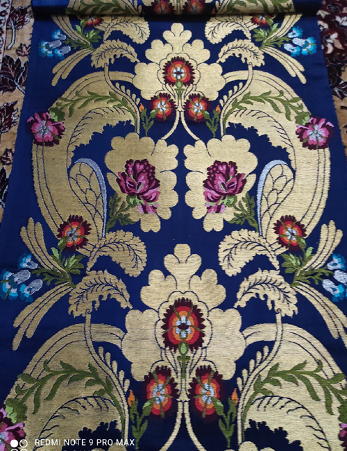 Blue Banarasi Pure Handloom Tibetan Silk Broacade Fabric