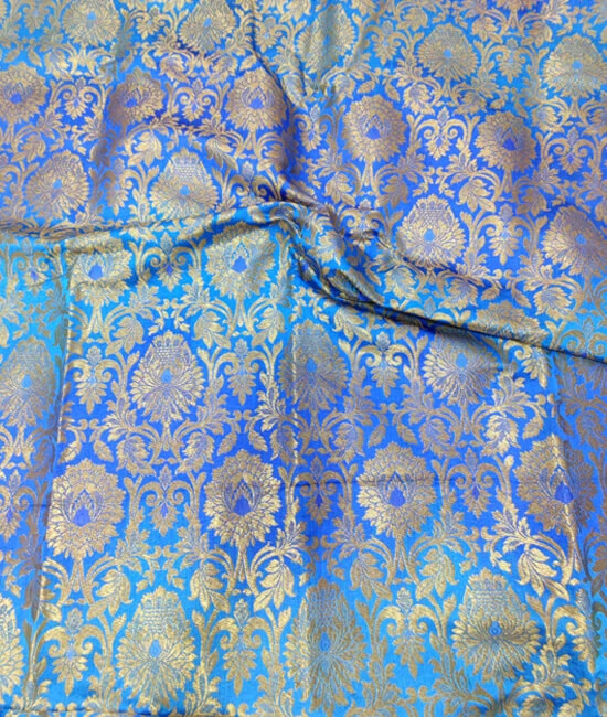 Blue Banarasi Khimkhab Silk Fabric